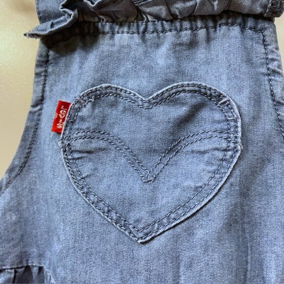 Levi's Baby Girl Toddler Blue Chambray Pinafore Jumper Dress Heart 18 Months - Picture 6 of 11